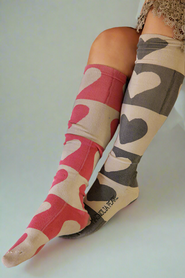 Block Heart OTK Socks