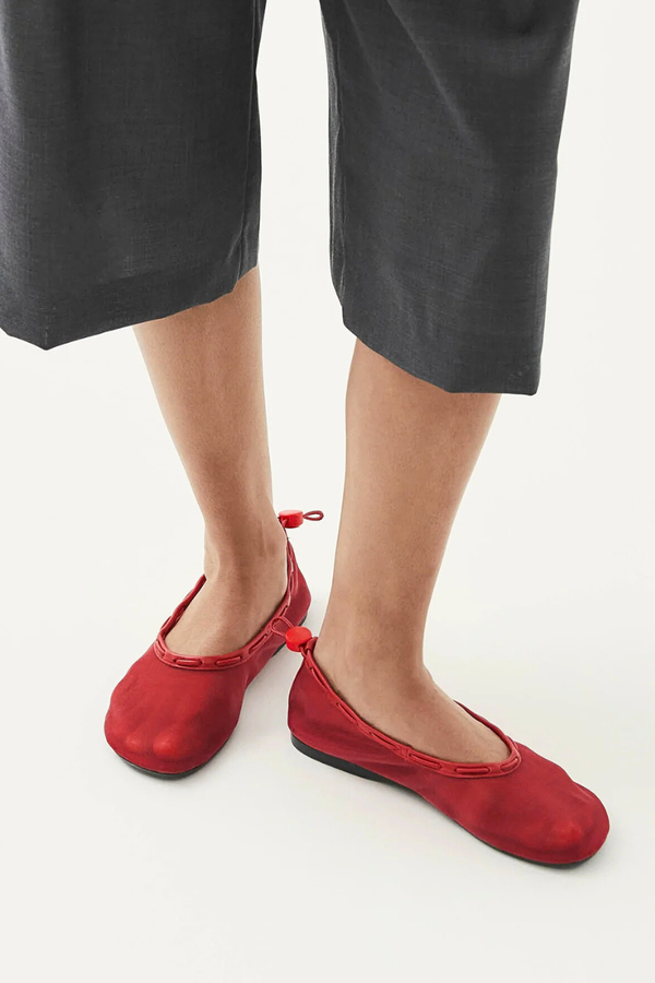 Gill Mesh Red Leather Ballet Flats