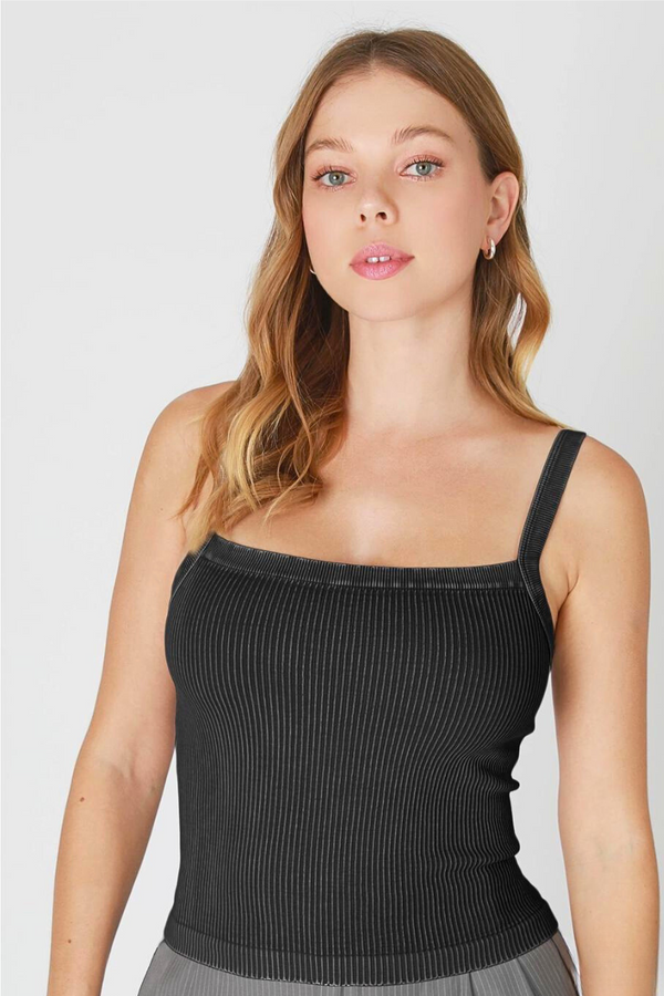 Vintage Square Neck Ribbed Top