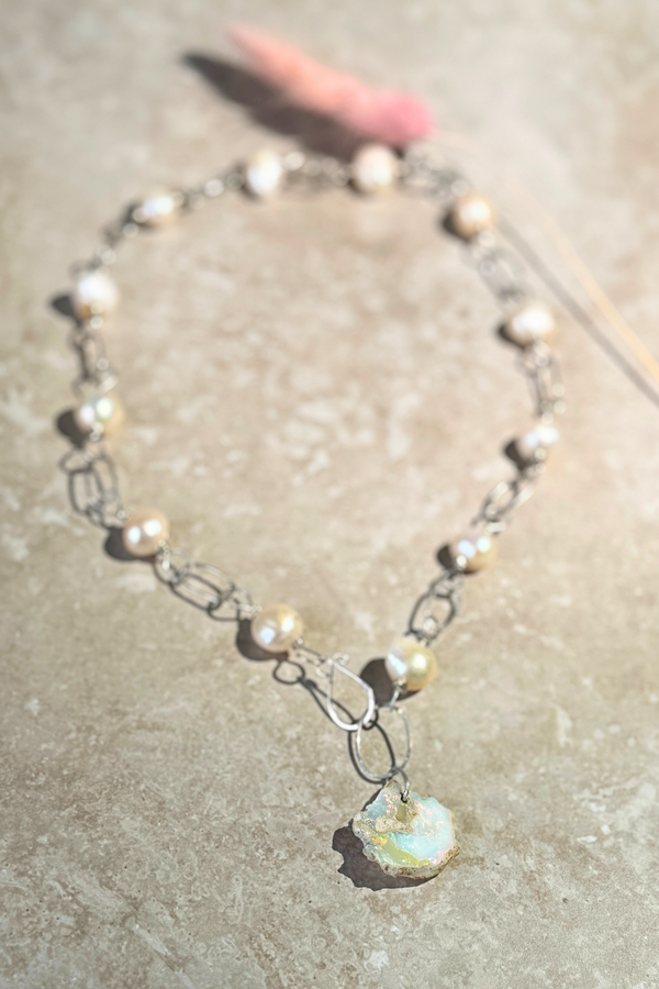 Raw Opal + Freshwater Pearl Necklace