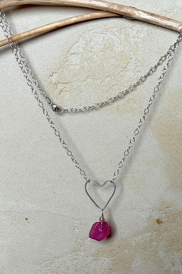 Raw Ruby Heart Necklace