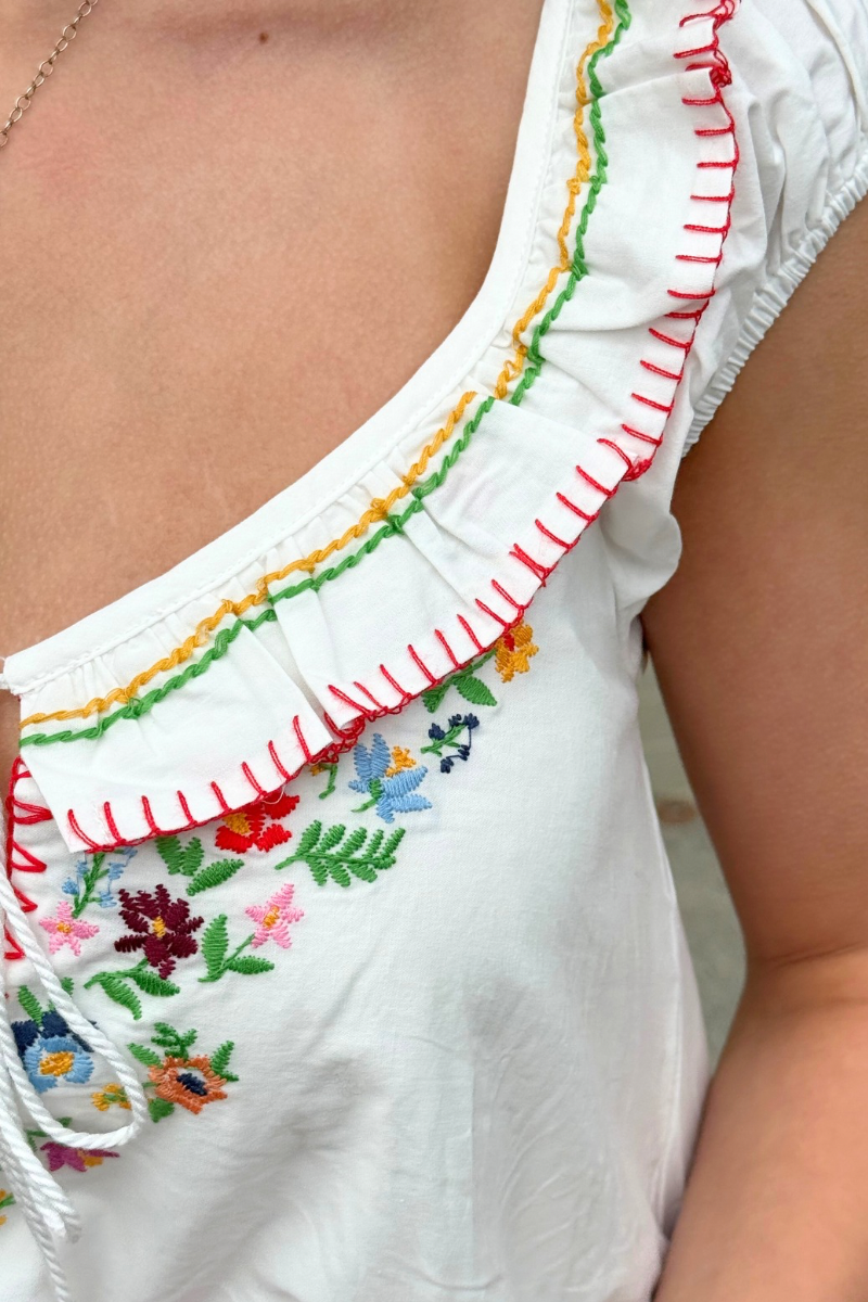 Embroidered Tiered Mini Dress