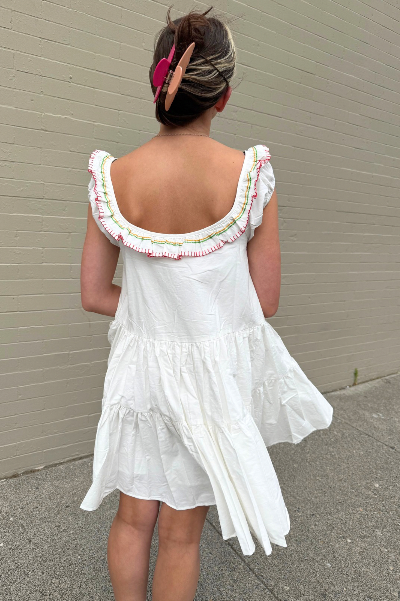 Embroidered Tiered Mini Dress