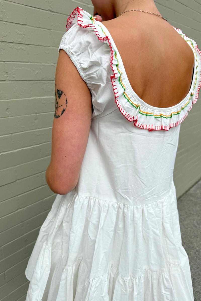 Embroidered Tiered Mini Dress
