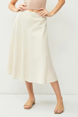 Bias Cut Diagonal Stripe A-Line Midi Skirt