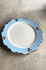 Bee Bone China Dessert / Salad Plate Blue with Gold Rim