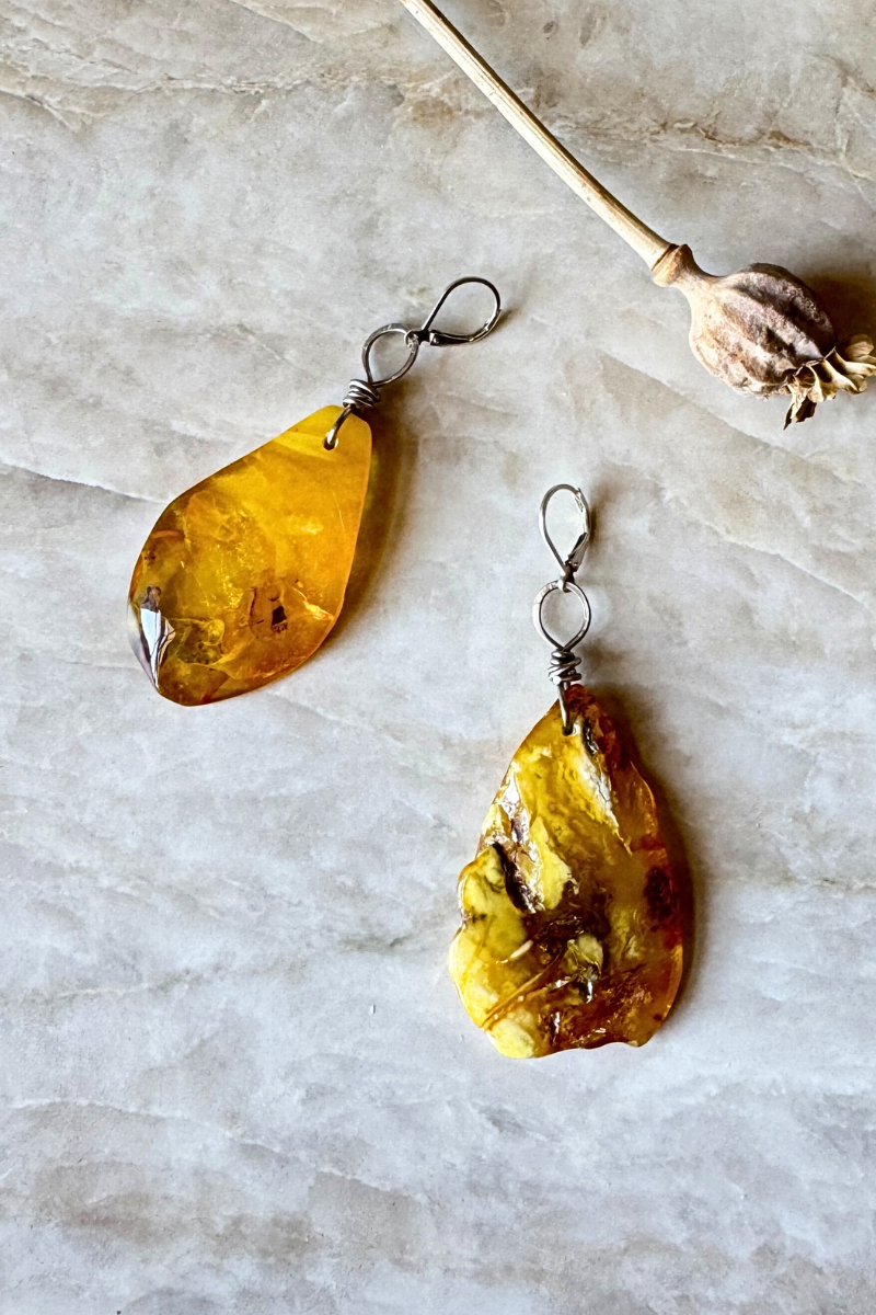 Raw Amber Nugget Earring