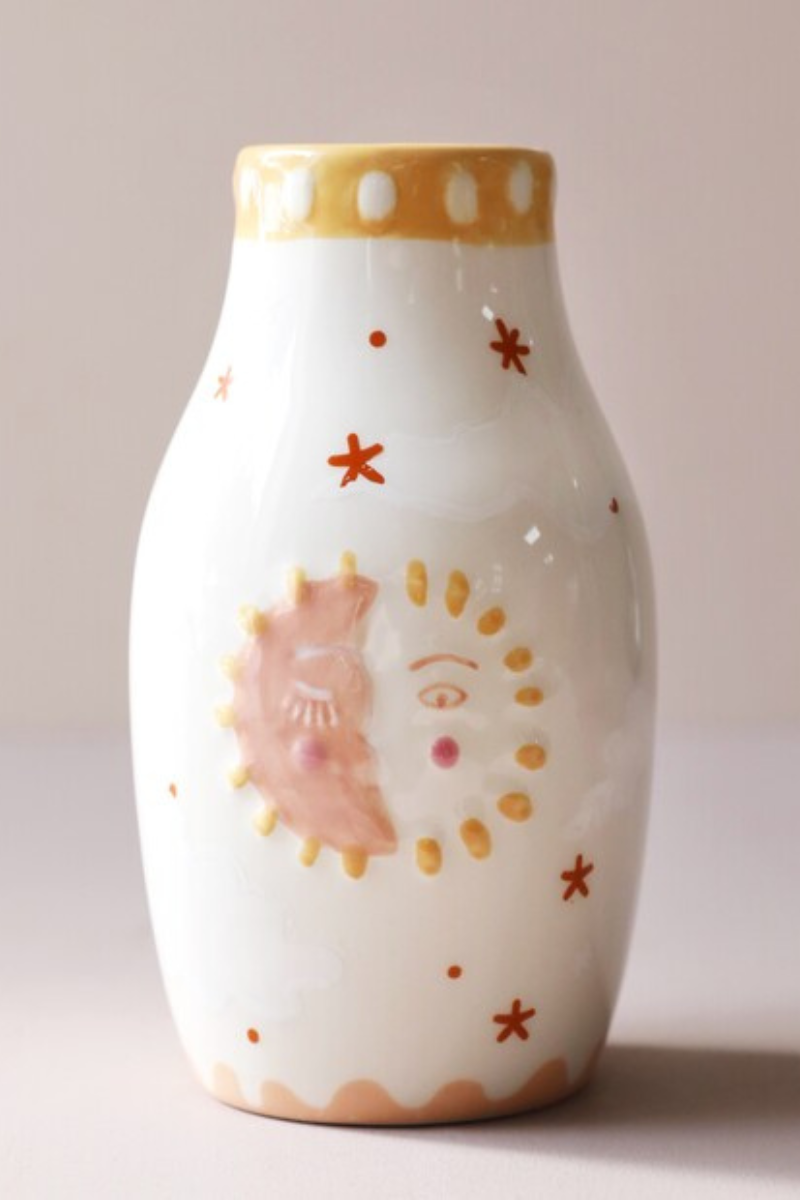 Sun and Moon Face Ceramic Posy Vase