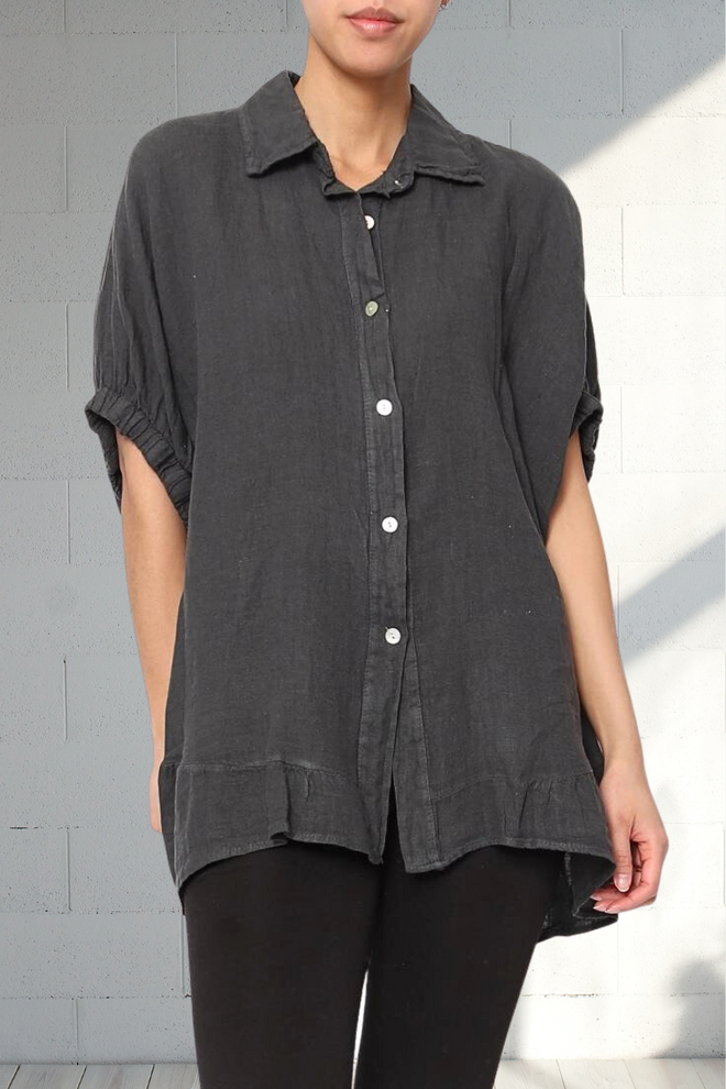 Gathered Sleeve Linen Top