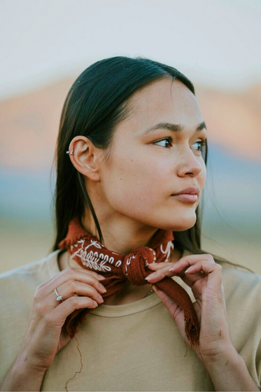 Poppy Red Botanical Print Naturally Dyed Bandana