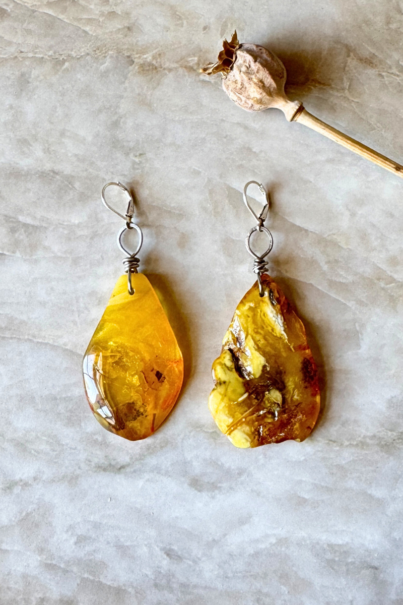 Raw Amber Nugget Earring