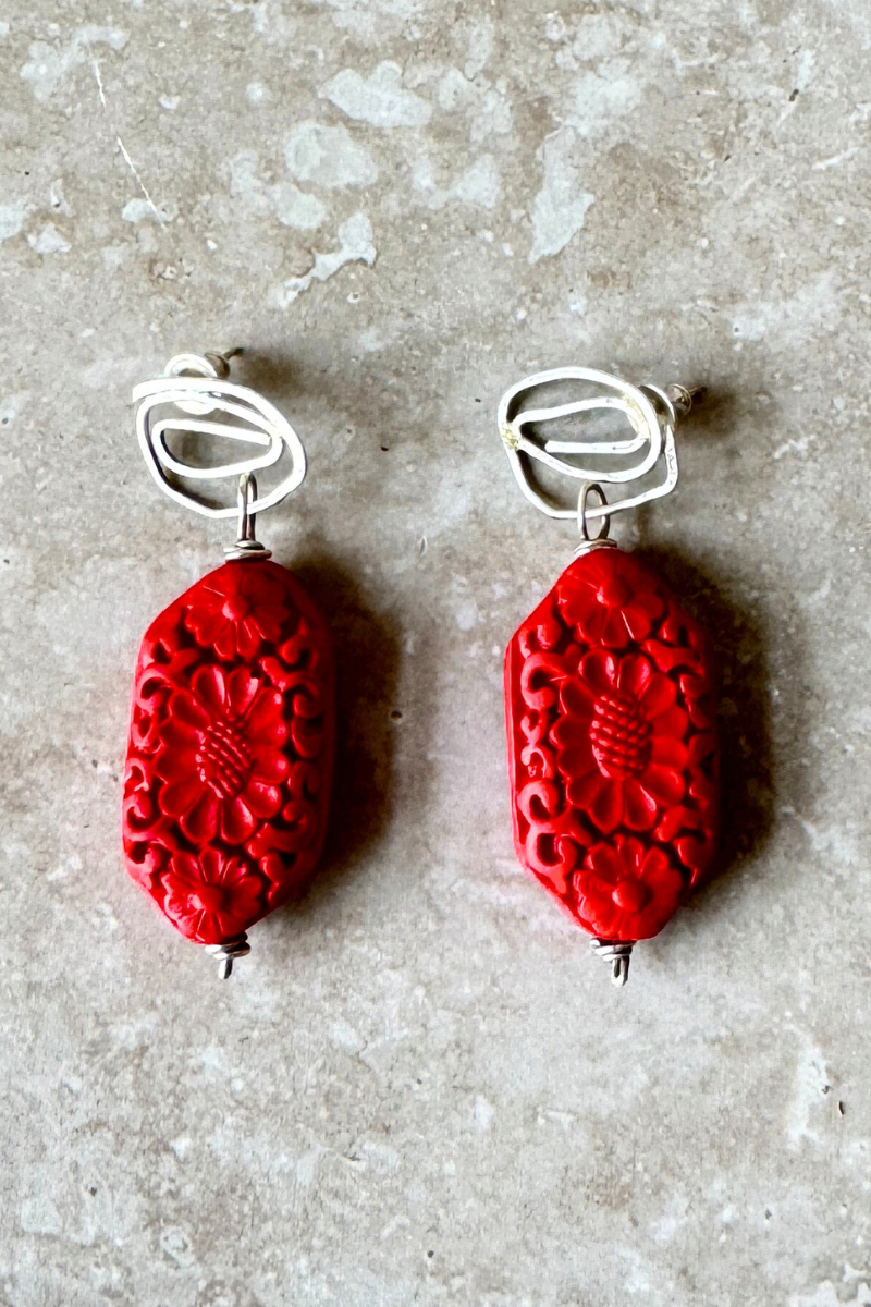 Hand Carved Coral Studs