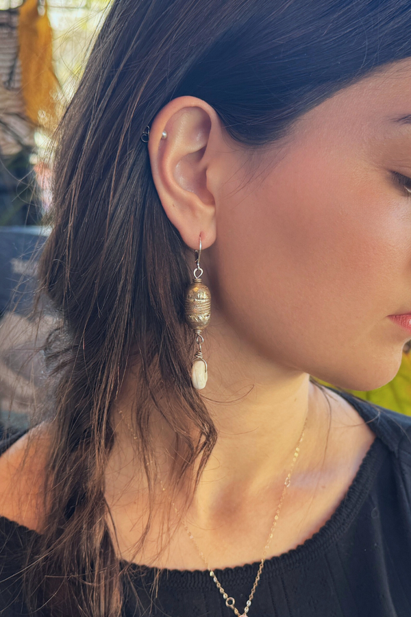 African Silver & White Shell Earring