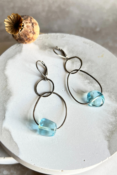 Blue Topaz  SS Earrings