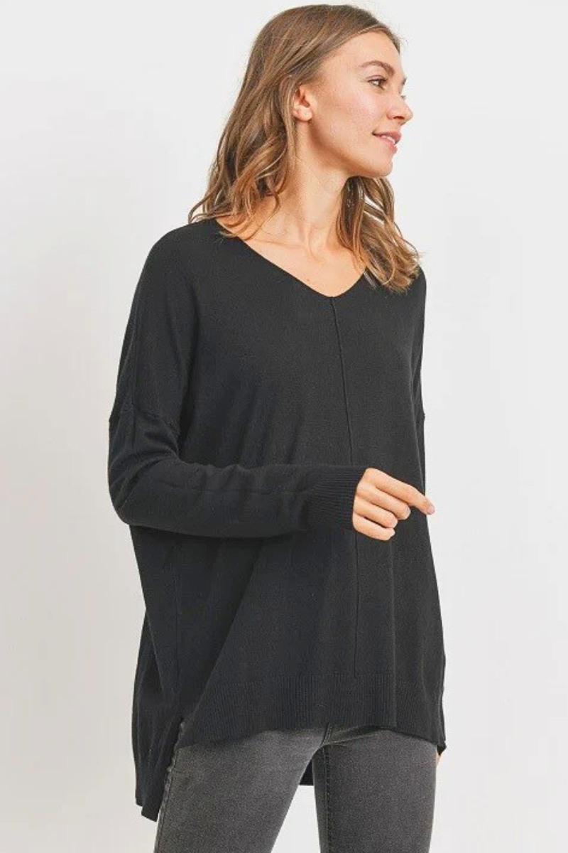 High-Low V-Neck Soft Knit Sweater Top