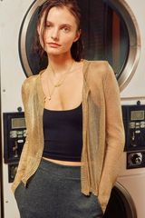 Metallic Open Front Cardigan