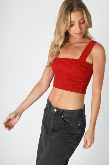 Shirred Square Neck Crop Top