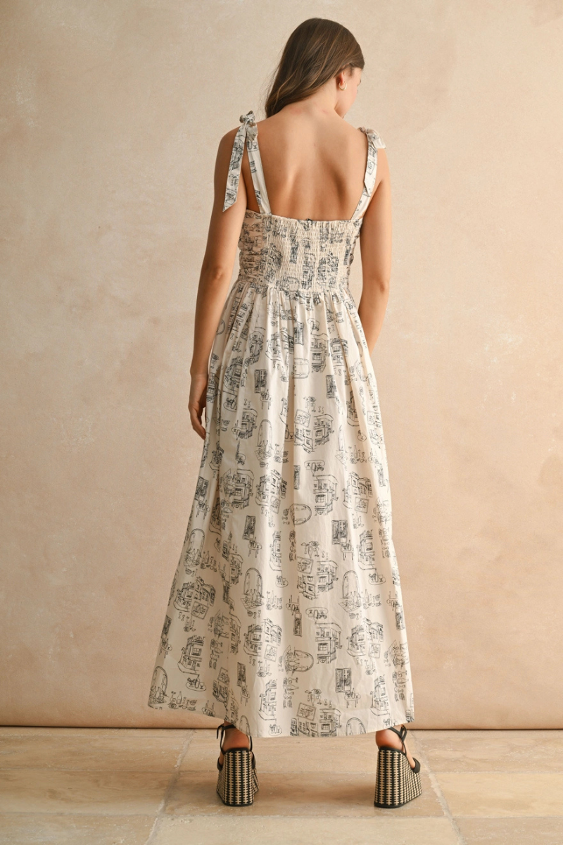Town Print Long Dress