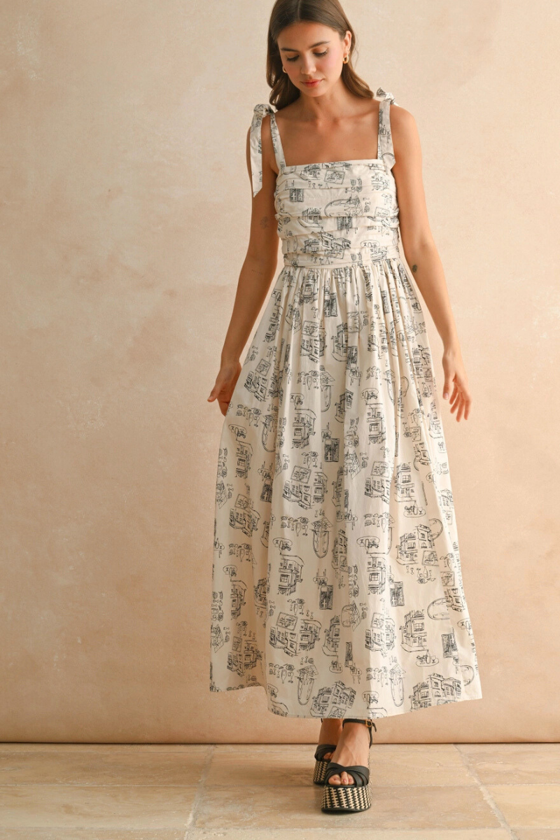 Town Print Long Dress