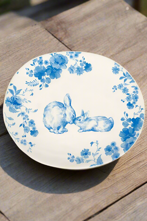 Oval Blue Floral Rabbit Platter