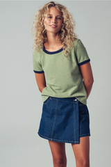 Sporty Trim Textured Crewneck Top