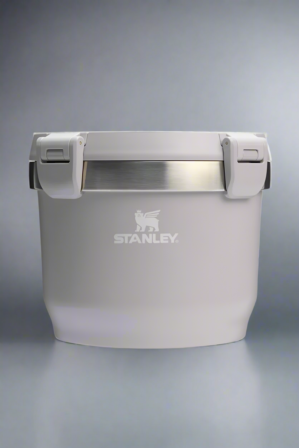 Silver Stanley cooler on a white background