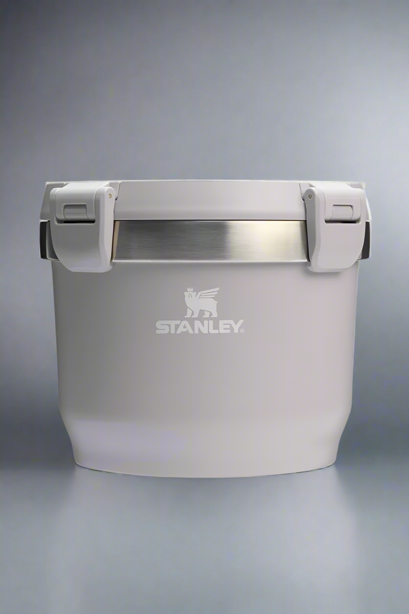 Silver Stanley cooler on a white background
