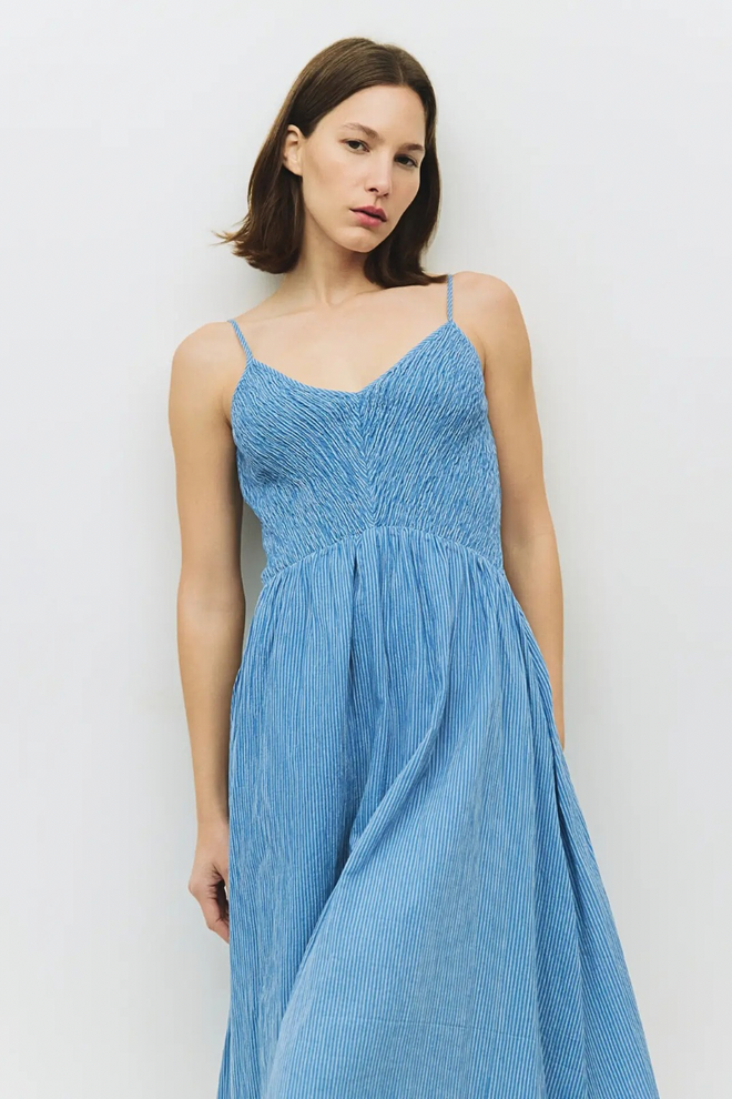 The Orlando Dress | Smocked Pinstripe Midi Dress