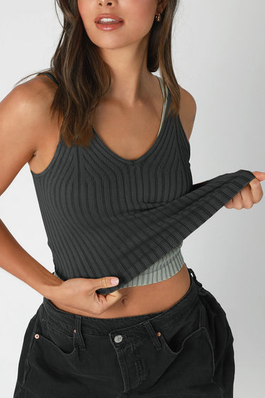 Vintage Wide Ribbed V Neck Top
