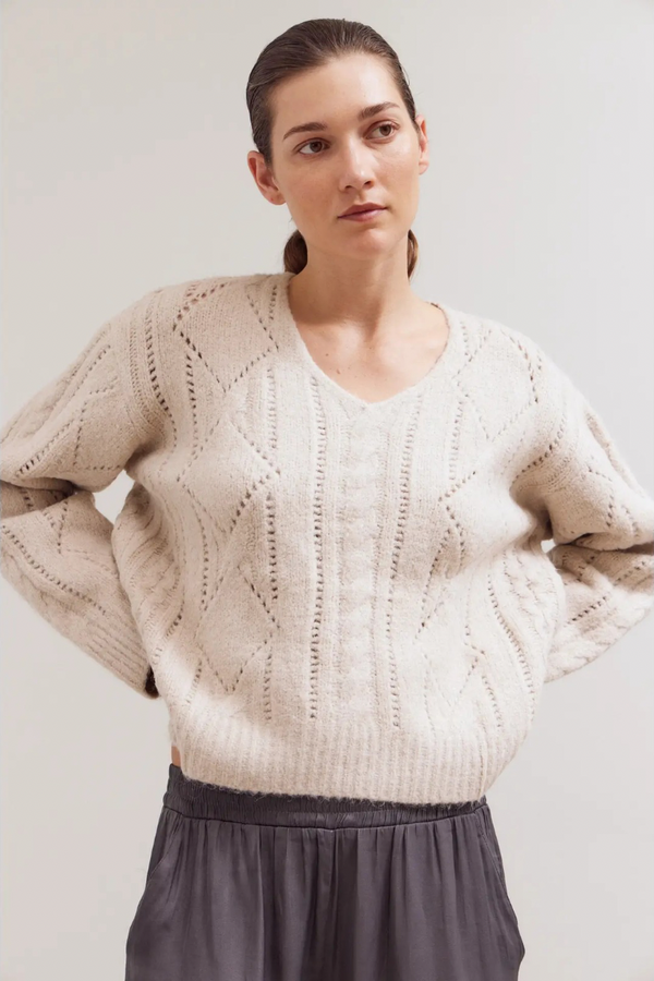 V-Neck Cable Sweater