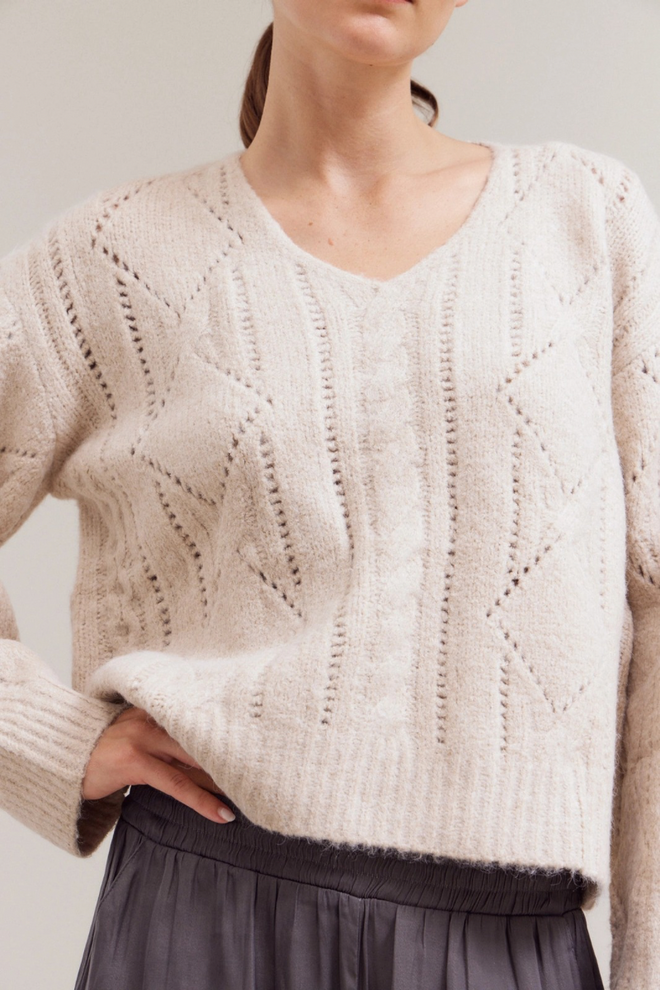 V-Neck Cable Sweater