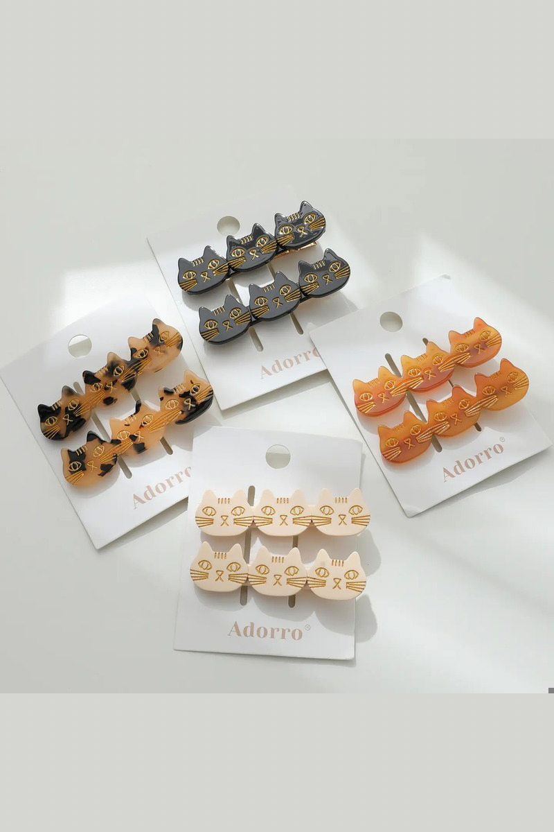 Zoe Triple Cat Face Barrette Hair Clip (Set of 2)