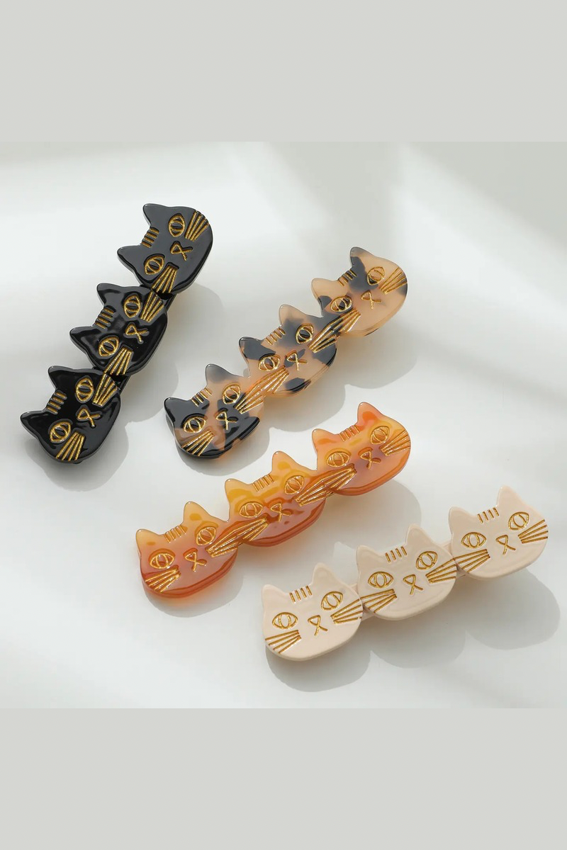 Zoe Triple Cat Face Barrette Hair Clip (Set of 2)
