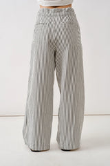Stripe Wide Leg Pants with Rope Belt