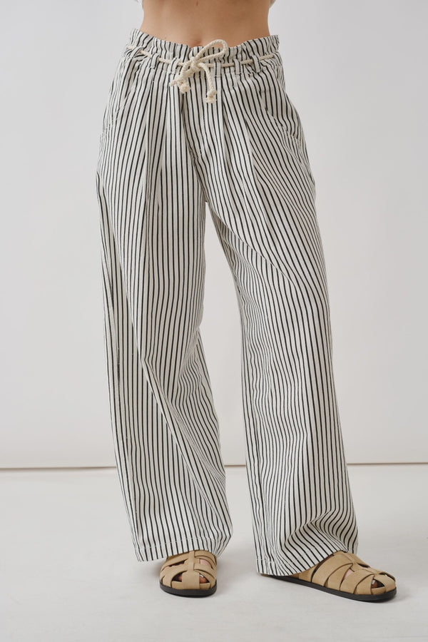 Stripe Wide Leg Pants with Rope Belt