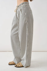 Stripe Wide Leg Pants with Rope Belt