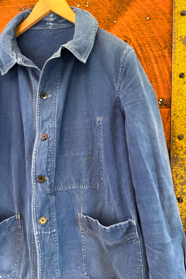 Rare Unisex Deep Indigo Classic Vintage French Workwear Jacket