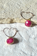 Ruby Heart Hoops