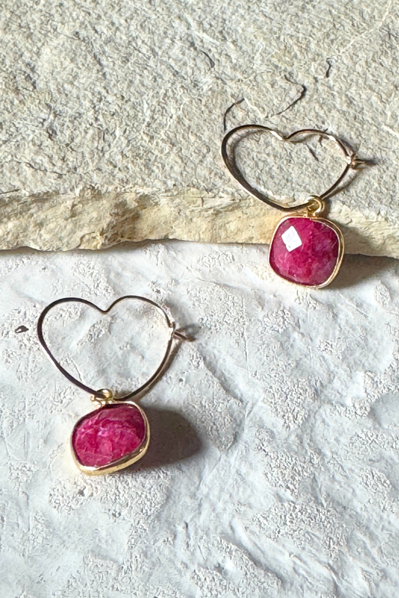 Ruby Heart Hoops