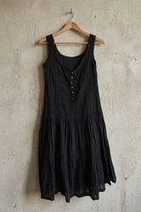 French 1970s Black Cotton Lace Boho Dress