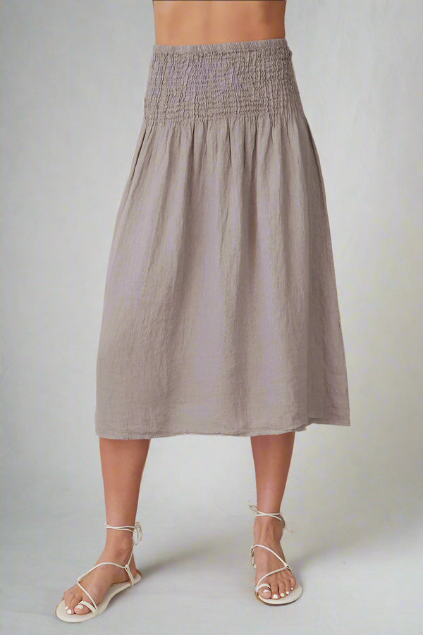 Linen Shirred Waist A-Line Skirt