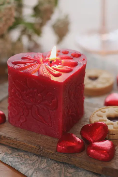 Beeswax Heart Pillar