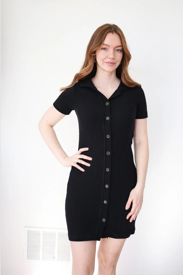 Hideaway Button Front Sweater Rib Dress