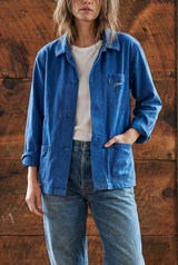 Unisex Lancois Patched Indigo Vintage French Workwear Jacket