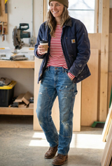 French Vintage Breton Red Stripe Shirt