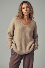 Oversized Knit V-Neck Sweater Tunic Top