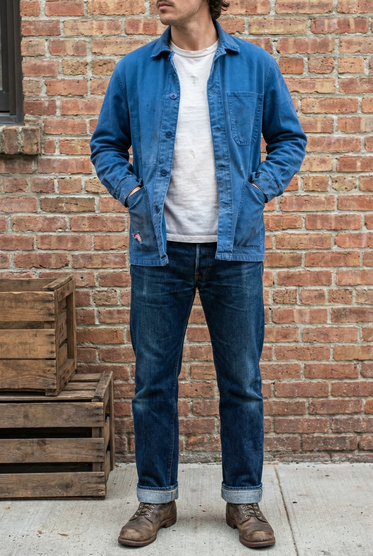 Unisex Hand-Patch Detail Vintage French Workwear Jacket