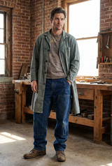 Vintage French Workwear Coat – Faded Slate Blue