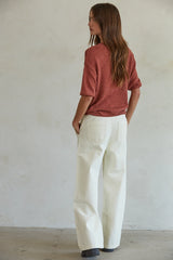 Knit Sweater Crew Neck Drop Shoulder Top