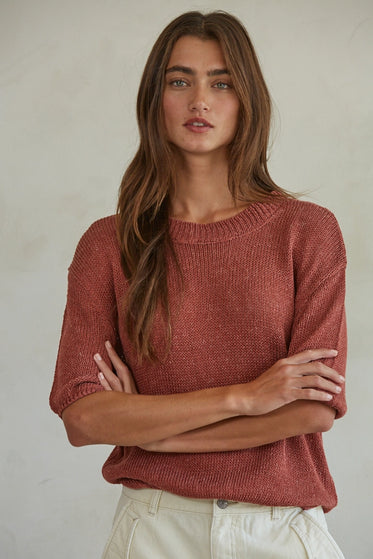 Knit Sweater Crew Neck Drop Shoulder Top